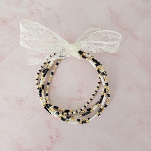 Conjunto de pulseras elásticas de cuentas de semillas Miyuki: negro, blanco y dorado