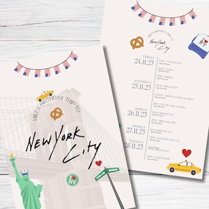 Resplan för New York-resa, födelsedag, möhippa, weekendresa, redigerbar mall, direktnedladdning