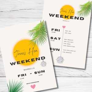 Summer Hen Party Invitation Itinerary, Digital Template, Editable Download