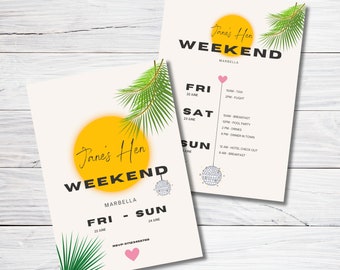 Summer Hen Party Invitation Itinerary, Digital Template, Editable Download
