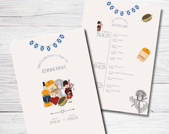 Itinerario de viaje a Escocia / Edimburgo / Cumpleaños / Despedida de soltera / Escapada de fin de semana / Plantilla editable / Descarga instantánea