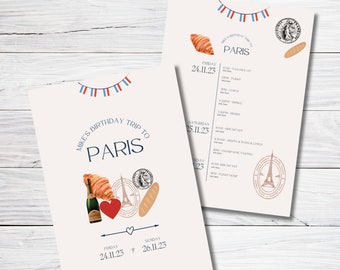 Paris Trip Itinerary, Birthday, Hen, Weekend Break, Editable Template, Instant Download