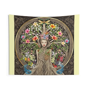 Tapeçaria de parede com a Árvore da Vida, Tapeçaria com a Natureza de uma Linda Mulher, Decoração para Casa, Tapeçarias Boho, Decoração de Parede para Quarto, Arte para Dormitório Hippie, Sala de Estar