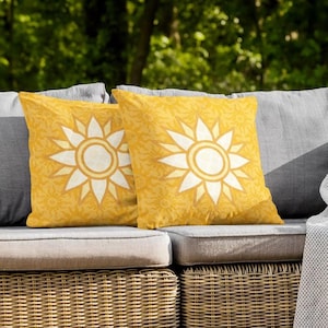 Yellow Sun Outdoor Pillow: UV & Water Resistant - Made in USA