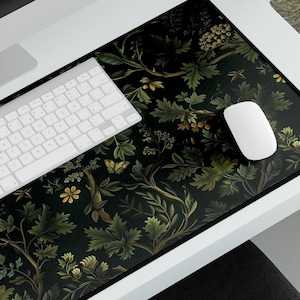 Botanical Leaf Desk Mat: Dark Cottagecore Office Decor