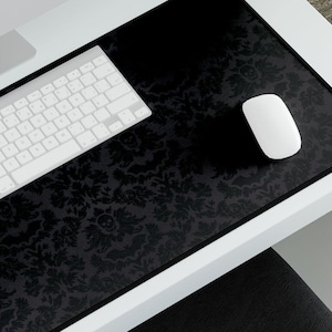 Bats and Skulls Gothic Damask Desk Mat - Dark Academia