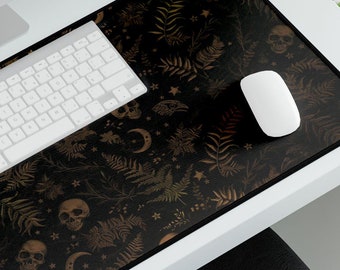 Gothic Skulls & Ferns Desk Mat: Dark Academia Office Decor