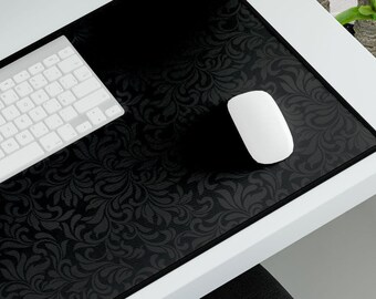 Gothic Desk Mat: Black Tooled Leather Pattern - Dark Academia Office Decor