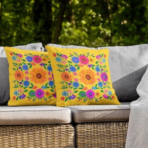 Colorful Floral Outdoor Pillow: UV & Water Resistant Patio Decor