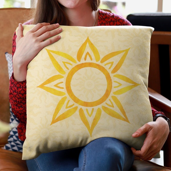 Sun Pillow, Bright and Happy Sunshine Pillow, Soft Faux Suede Square Pillow