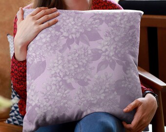 Lilac Floral Throw Pillow: Soft Faux Suede, Purple Lavender Accent