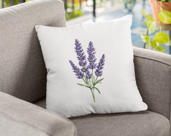 Cojín de lavanda: Cojín decorativo botánico de suave gamuza sintética