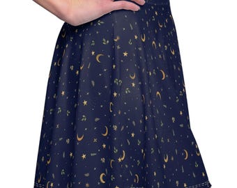 Whimsigoth Celestial Skirt, Lightweight Women's Skirt with 5% Spandex, Elastic Waist, Whimsigoth Fashion, Perfect for Summer Events