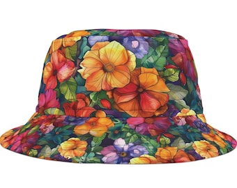 Tropical Bucket Hat: Watercolor Floral Design, Fine Polyester