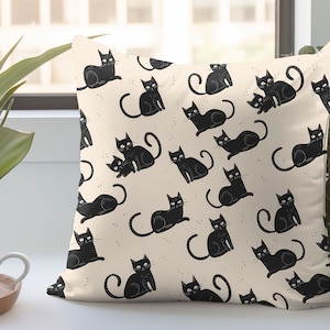Fun Black Cat Pattern Pillow, Cozy Faux Suede Square Pillow
