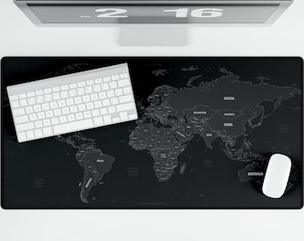 Alfombrilla de escritorio con mapa del mundo: alta precisión, calidad fina con bordes cosidos, alfombrilla de ratón grande para juegos
