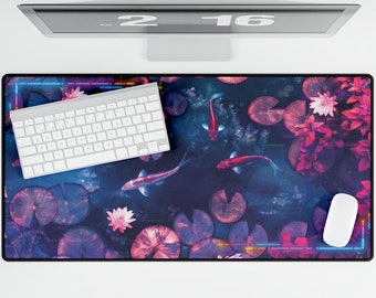 Vaporwave Koi Pond XXL Desk Mat: Anti-Fray Edges