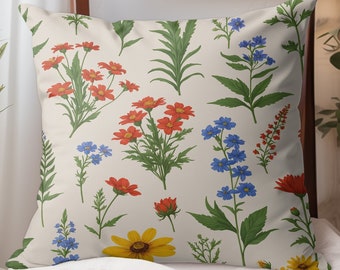 Almofada Boho Wildflower: Almofada decorativa macia em camurça sintética.