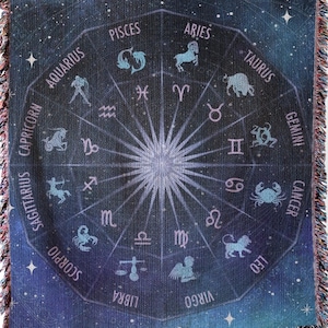 Manta tejida de astrología celestial del zodíaco / Acogedora manta de algodón para decoración del hogar y regalo para los amantes del zodíaco