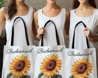 Bridesmaid Giant Sunflower Tote Bag, Double-Sided Image Tote Bag, Bridal Gift, Bridal Shower Gift, Gift for Bridesmaids, Bride Tote Bag