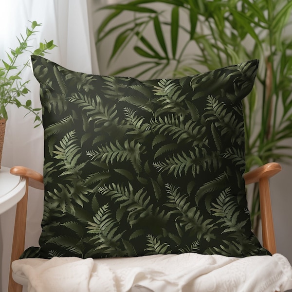 Dark Green Forest Fern Throw Pillow - Nature-Inspired Home Decor