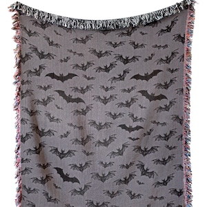 Bats Woven Blanket: Whimsigoth Halloween Cotton Tapestry