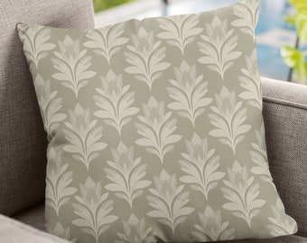 Sage Green Floral Pillow: Designer Block Print, Soft Faux Suede