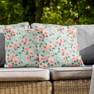 Outdoor Pillow - Pink Flower Pattern, UV & Water Resistant Summer Decor, Perfect for Patio Garden Relaxation, Outdoor Lumbar Pillow