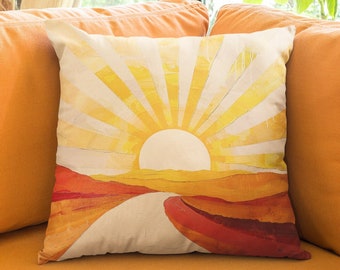 Sunrise Pillow, Brighten your day Pillow, Soft Faux Suede Square Pillow, Sun Pillow, Hopeful Vibes, Sunshine Pillow, Housewarming Gift