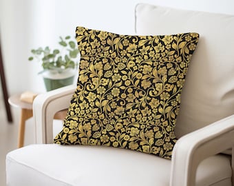 Art Deco Pillow - Decorative Leaf Pattern, Soft Faux Suede Square Pillow (No AI)