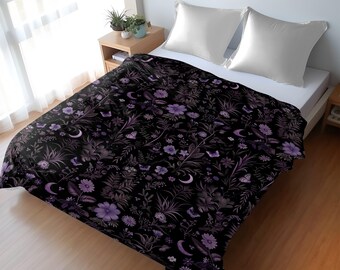 Whimsigoth Duvet Cover: Gothic Moth & Moon Microfiber Blanket