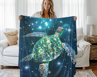 Turtle Plush Blanket - Extra-Soft Fine Quality Double-sided, Ocean & Nature Lover Gift, Fleece Blanket, Cozy Decor