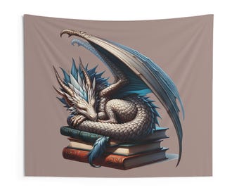 Sleeping Dragon Tapestry: Fantasy Book Lover Wall Hanging