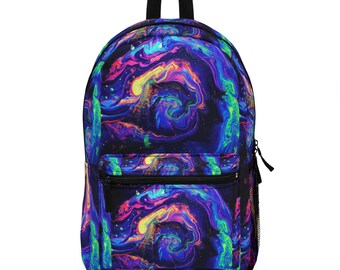 Neon Swirl Backpack: Blacklight Rave Festival Gear