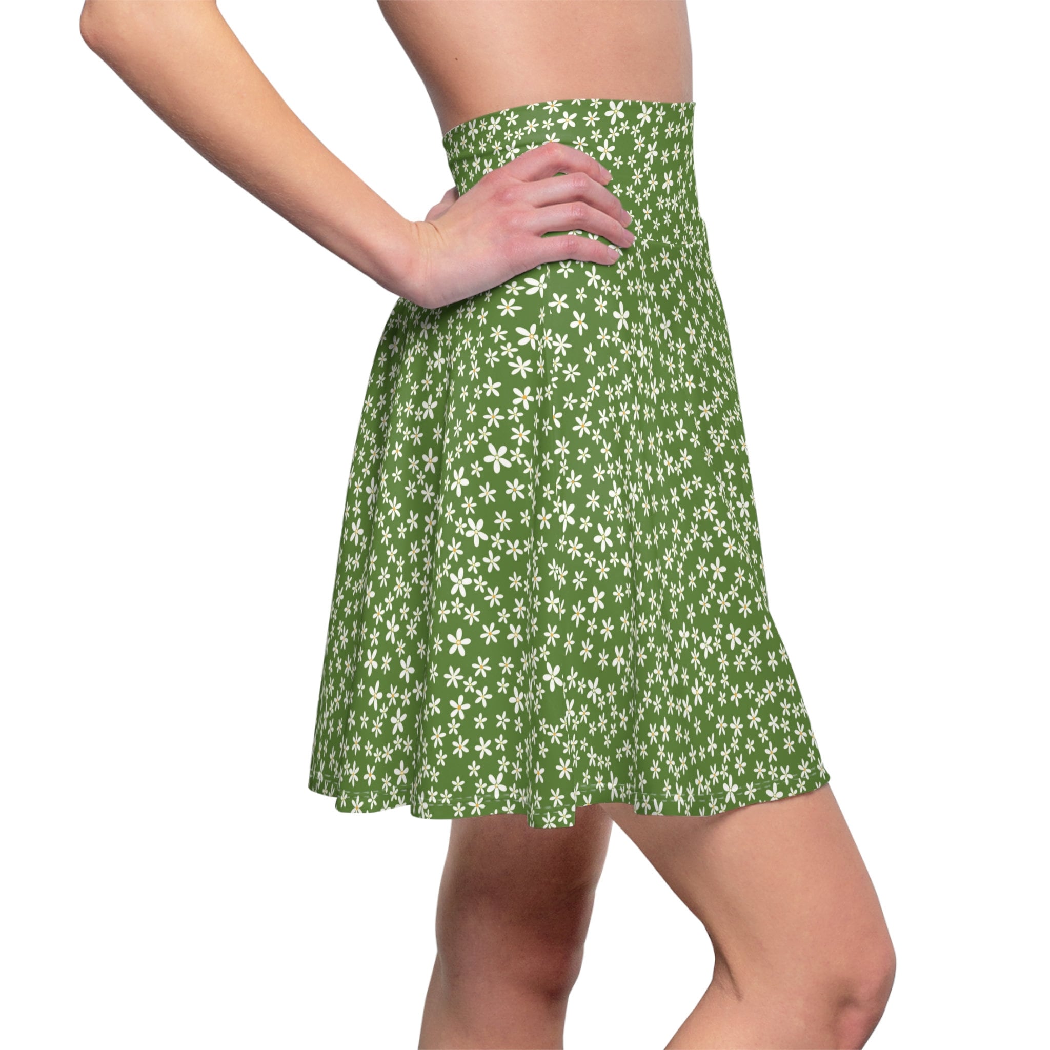 Green Ditsy Mini Floral Women's Skirt, Ditsy Skirt 5