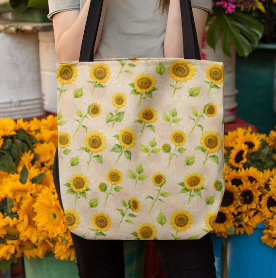 【大きなひまわりトートバッグ】 ひまわり柄トートバッグ：花柄ポリエステル製キャリーオール - Etsy 日本