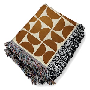 Mid-Century Modern Bauhaus Blanket: Brown & Beige Cotton Throw