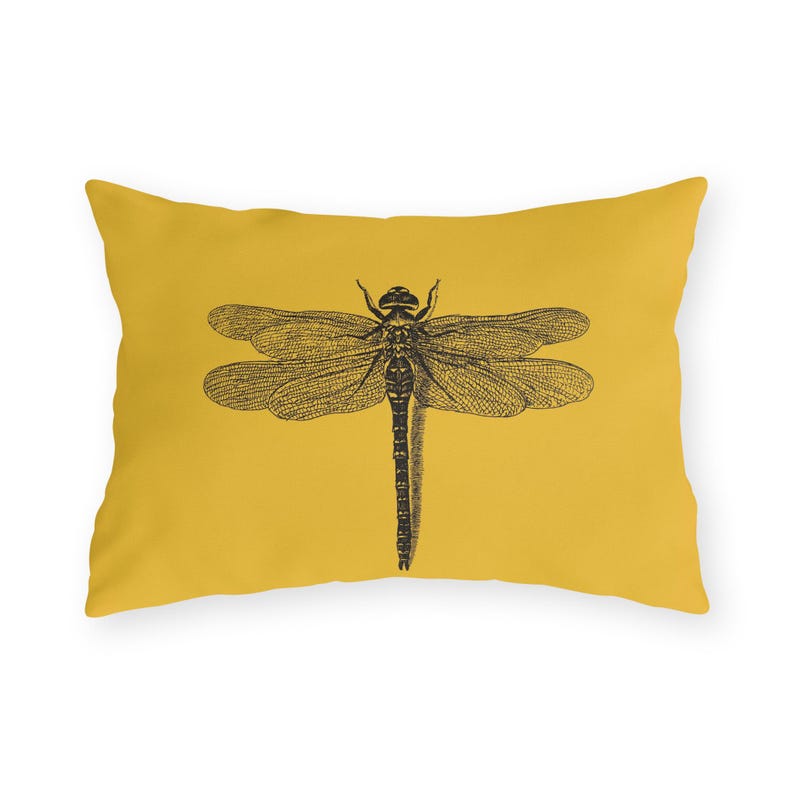 Outdoor Pillow - Dragonfly Yellow, UV and Water Resistant Pillow (No AI) image 6