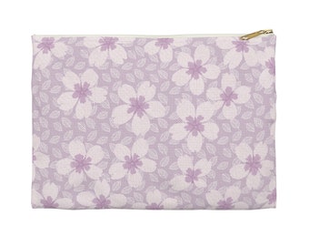 Nécessaire com estampa de flores lilás: ideal para viagens, maquiagem ou para guardar tarô.