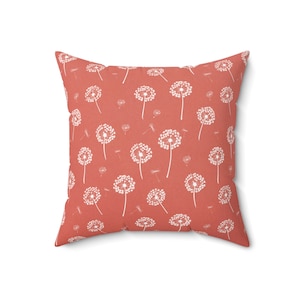 Coral Dandelion Pillow: Soft Faux Suede Throw Pillow - USA Made