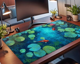 Lilypad Deskmat XL: Blue Green Pond Design, Zen Workspace