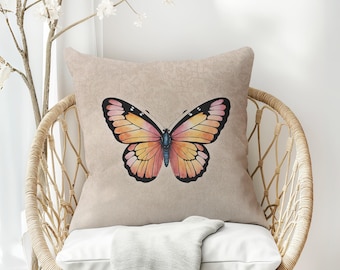 Butterfly Pillow - Beige Fine Quality Double-Sided Decorative Square Accent Cushion