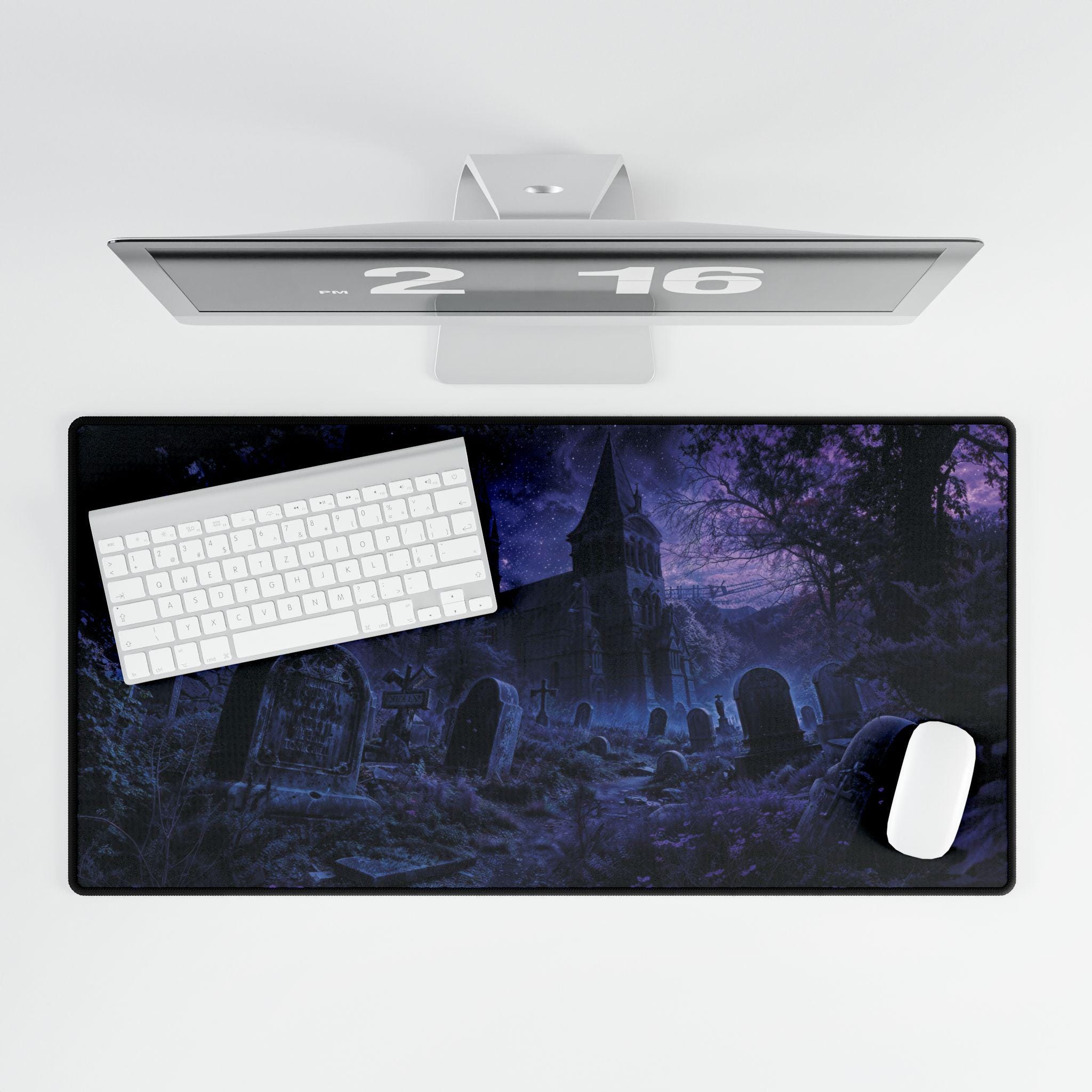 Gothic Cemetery Deskmat, Spooky Halloween Deskmat, Dark Tombstone Mousepad, Desk Mat in 3 Sizes