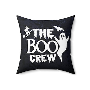 Almohada de Halloween de The Boo Crew, almohada bonita, decoración de Halloween, almohada cuadrada de gamuza sintética suave, almohada de Halloween