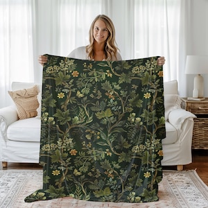 Coperta di peluche a forma di foglia di bosco: decorazione Cottagecore verde scuro