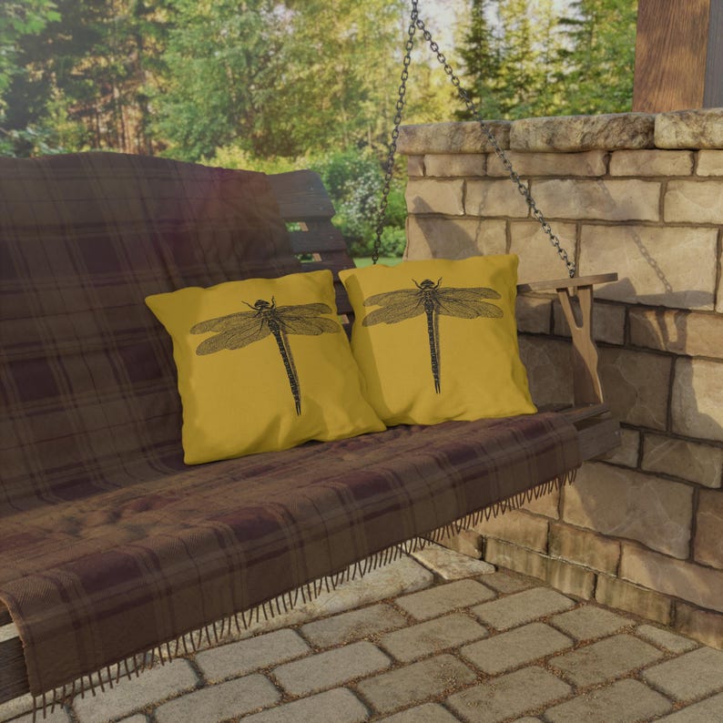 Outdoor Pillow - Dragonfly Yellow, UV and Water Resistant Pillow (No AI) image 9