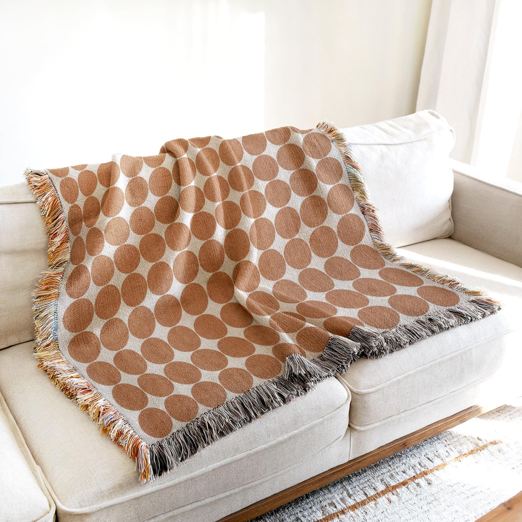 ミッドセンチュリーモダンブランケット - サークル柄タペストリー、綿