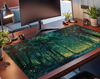 Green Forest XL Desk Mat: Firefly Home Office Deskpad (18x36)