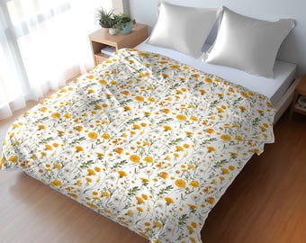 Yellow Wildflower Duvet Cover: Lightweight Microfiber Bedding