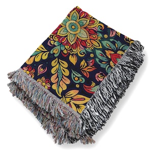 Boho Floral Webdecke: Bunter Gobelin aus Baumwolle